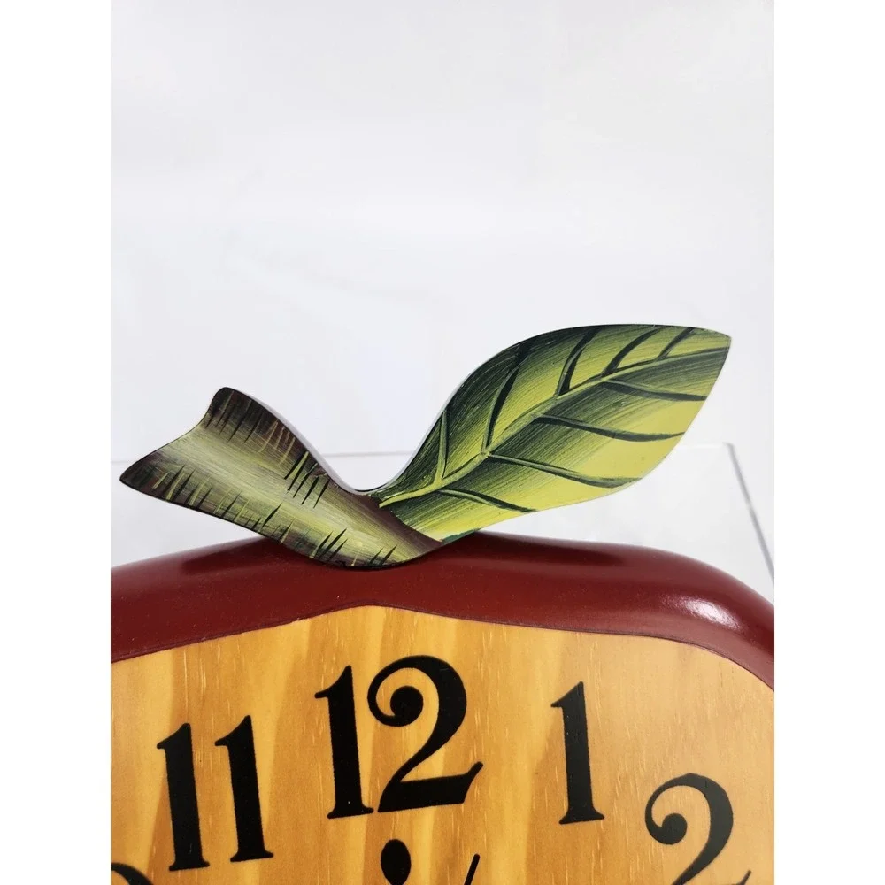 Vintage Wooden Apple Wall Clock 1990s Retro Kitchen Farmhouse Cottagecore Decor